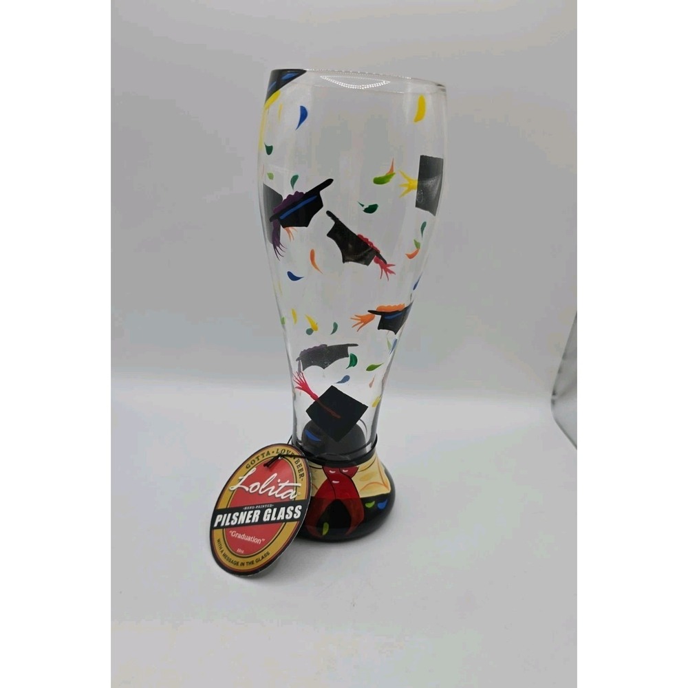 Lolita Hand-Painted 22 oz Multicolor GRADUATION Pilsner Glass with Message